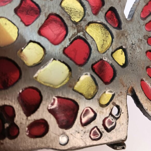 Vintage Cast Iron Fish Napkin Holder Letter Organizer Stained Glass Acrylic - Picture 7 of 9